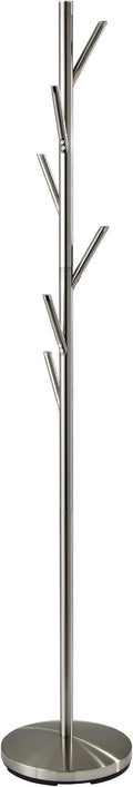 Adesso Evergreen Coat Rack with Brushed Steel Finish – Space-Saving Entryway Organizer Perfect for Coats, Bags, Purses and Hats – 6 Hooks, 67" Tall
