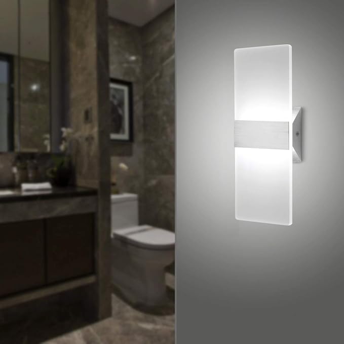 ChangM Modern LED Acrylic Wall Sconce 12W Cool White 6000K Up Down Lamp for Bedroom Corridor Stairs Bathroom Indoor Lighting Fixture Lamps Home Room Decor Not Dimmable No Plug(1 Pack)