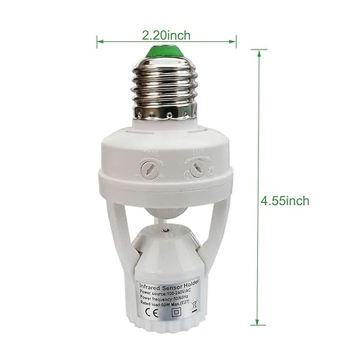 Motion Activated Light Socket,E26 Motion Security Light Bulb Socket Indoor for Front Door Porch Garage Basement Hallway Closet (2 Pack)