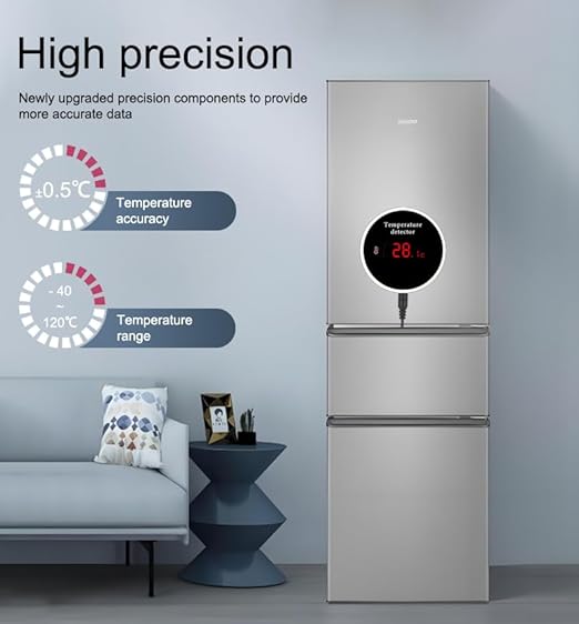 PHOVOLT WiFi Refrigerator Thermometer: Digital Fridge Thermometer, LCD Display,App Notification, Remote App Monitor for Pool, Hot Tub, Fish Tank (Temperature)