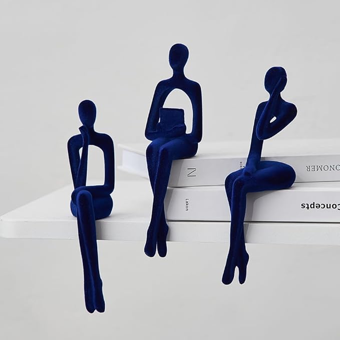 XINXUAN Statue Home Decor - Modern Bookshelf & Desk Decor - 3 Piece Set (Flocking- Blue)