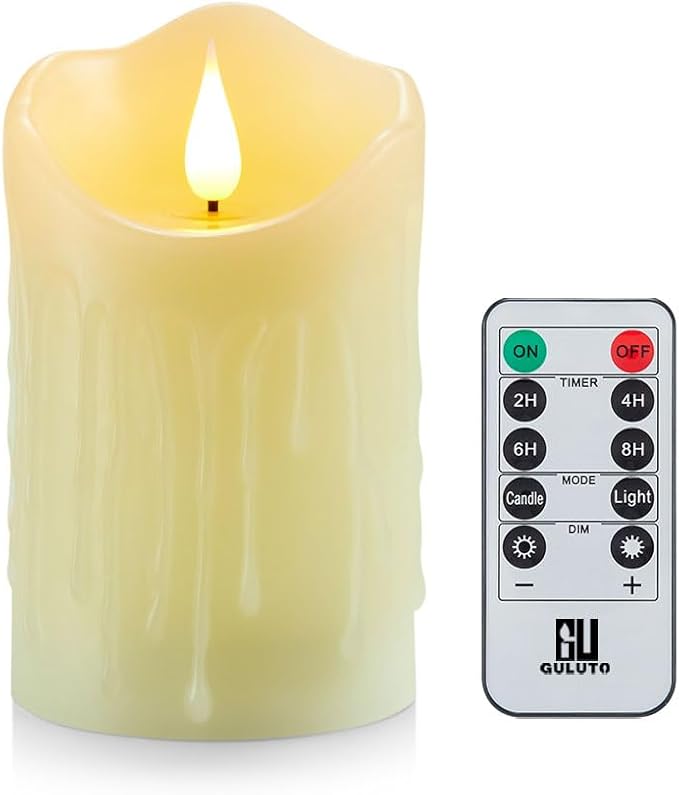 Flameless Battery Operated Flickering Candles with Remote and Timer, Real Wax Pillar Electric LED Candles for Home, Wedding, Halloween, Christmas, Party - 3" x 4"