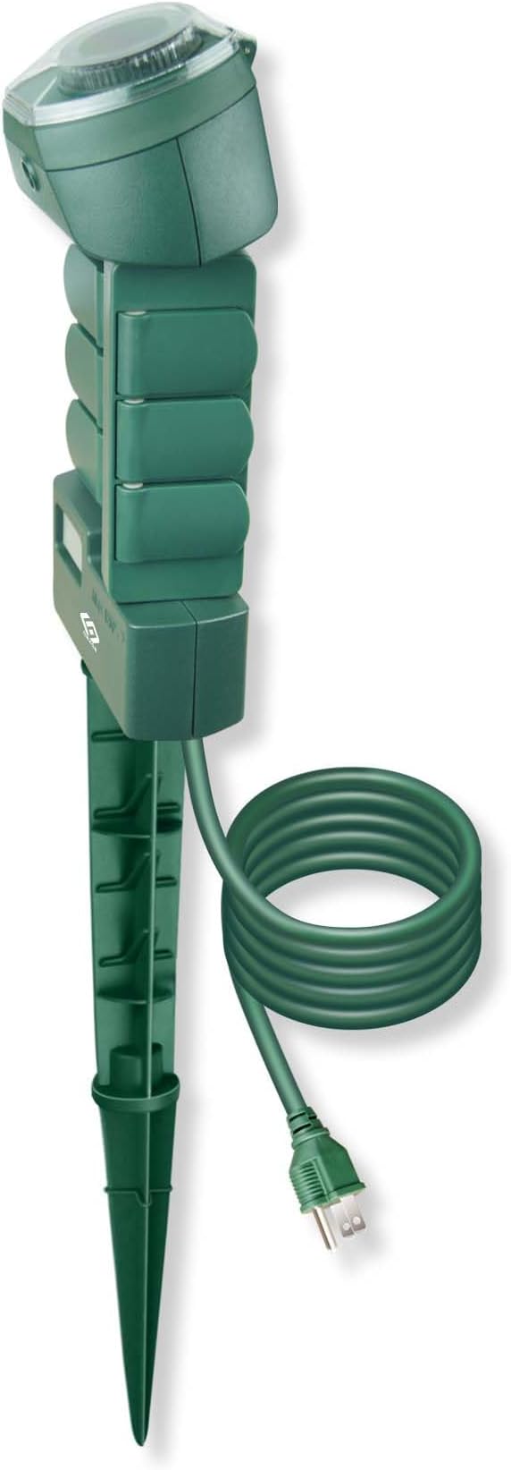 Outdoor Power Stake, 6 Grounded Outlets with 180º Rotating Function and Safety Cover, 6FT Cord, UL Listed, Green