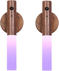 LANDGOO 2 Pack Walnut Night Lights with Motion Sensor & RGB Touch Control | USB-C Rechargeable Wood Wall Sconces Set for Bedroom Pair, Hallway, Staircase, Bathroom Vanity (Luxury Bundle)
