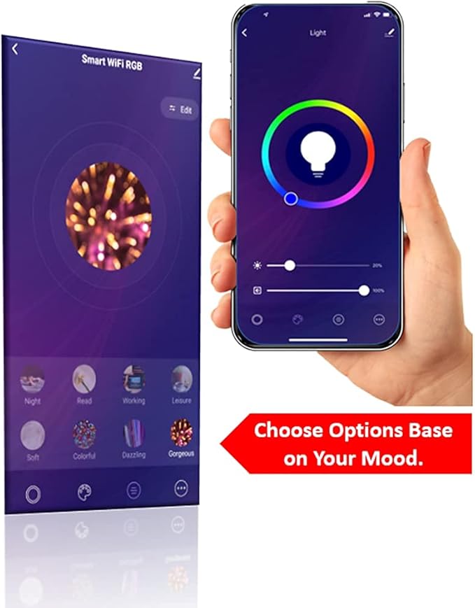 MOBI Smart WiFi LED Bulb Multi-Color Changing LED Light Bulb for Home; Bedroom, Dimmable & Voice Command, Energy Efficient LED Bulbs, No Hub Required, Compatible with Alexa and Google