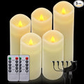 ALED LIGHT Real Wax Rechargeable Candles Flickering Realistic,Warm White Flameless Candles Rechargeable with Remote for Home Decor Idea Gift，Pack 5(D 2.2”X H 5”5.5”6”7”8”)