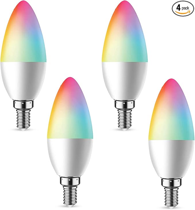 E12 Smart Candelabra LED Bulbs - Wi-Fi Dimmable (5W, 40W Equivalent, 450LM) - Compatible with Apple HomeKit, Alexa, Google Home, and SmartThings