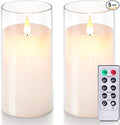 5plots 3" x 6" Pure White Flickering Flameless Candles with Clear Shell, Unbreakable Glass Battery Operated Plexiglass LED Pillar Radiance Candles with Remote Control and Timer