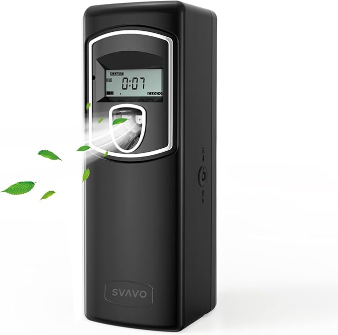 SVAVO Automatic LCD Fragrance Dispenser - Wall Mount/Free Standing ABS Auto Air Freshener Dispenser Programmable Aerosol Spray Perfume Dispenser (Black, LCD)