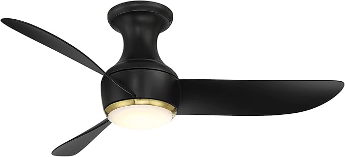 Corona Smart Indoor and Outdoor 3-Blade Flush Mount Ceiling Fan 44in Satin Brass Black 3500K LED Light Kit and Remote Control works with Alexa, Google Assistant, Samsung Things, and iOS or Android App