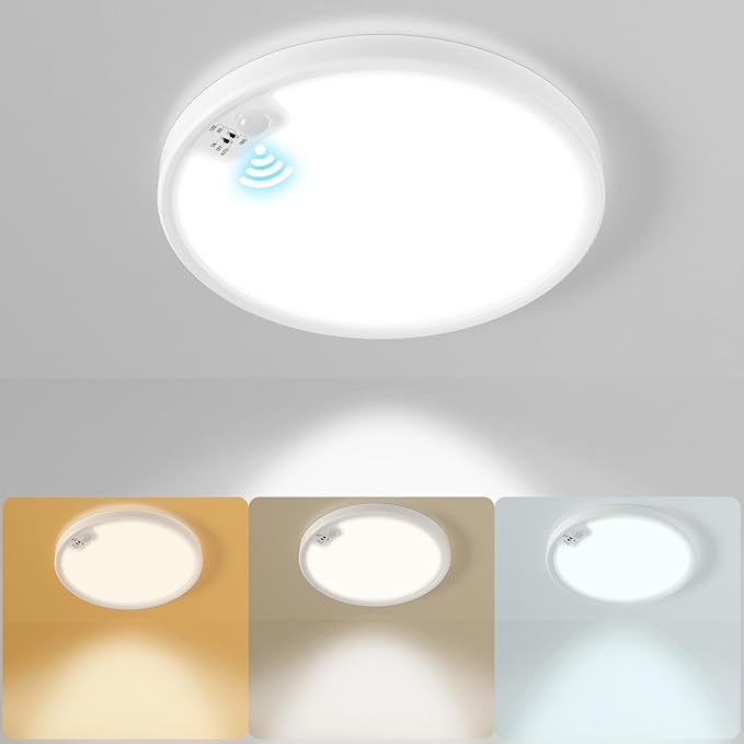 Eleganted Motion Sensor Ceiling Light Wired, 8.7 Inch LED Flush Mount Ceiling Light Fixture,3000k/4000k/6500k Selectable 18W Ceiling Lights for Pantry Hallway Stairwell Porch