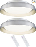 Ken & Ricky Flush Mount Ceiling Light Fixture, Led Dimmable 24w for Bedroom Kitchen Bathroom Laundry Hallway Entryway,Remote Control (Brushed Nickel,12Inch,2PK)