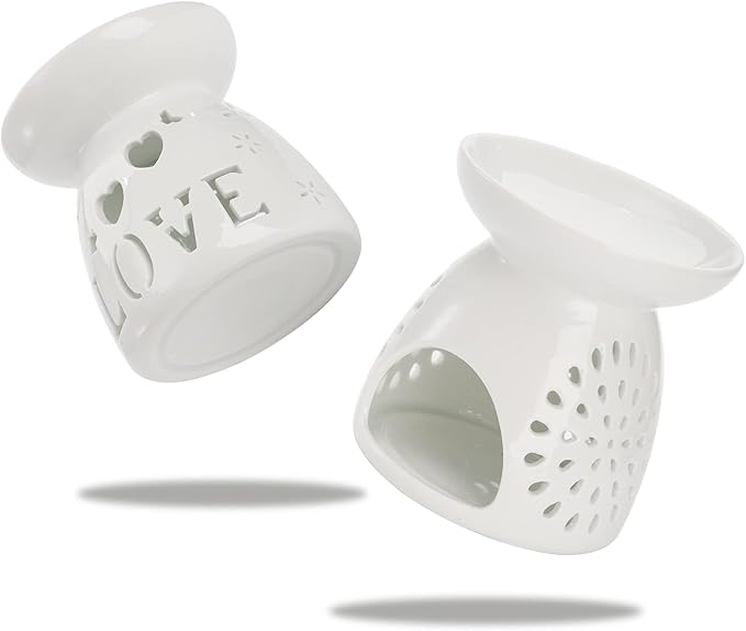 ZOOFOX 3 Pack Ceramic Essential Oil Burner, Tealight Wax Warmer with Candle Spoon, Aromatherapy Essential Tealight Candle Holder for Home Bedroom Decor, Christmas Housewarming Gift