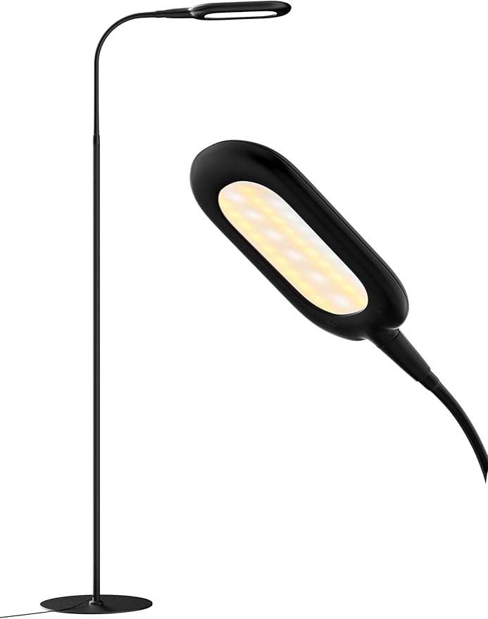 LED Floor Lamp, CRI 95+ Bright Floor Lamps for Bedroom with 4 Hours Auto Off, Stepless Dimming & 3000K-6000K Colors Standing Lamp for Living Room with 360° Head Rotation Reading Lamp for Office Black