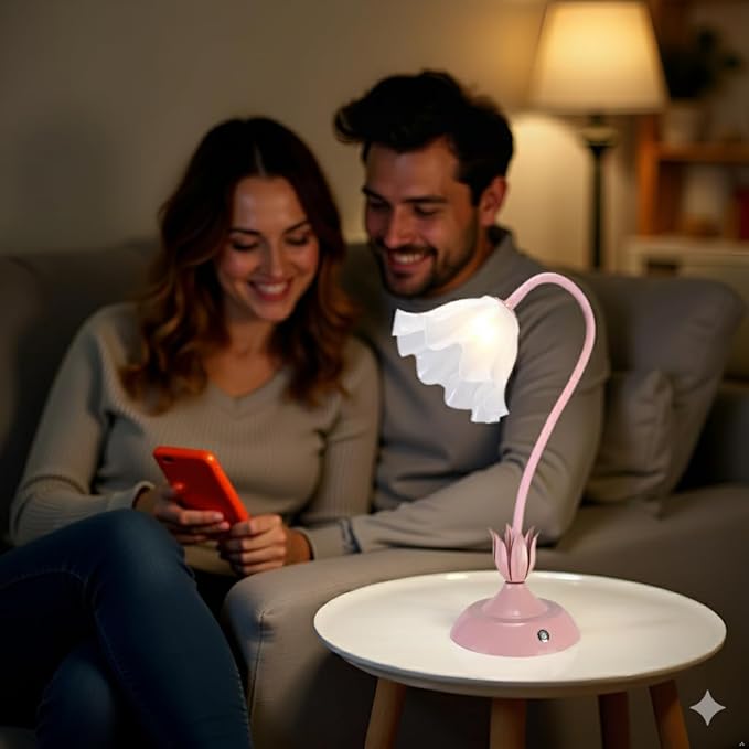 Cordless Flower Table Lamp Pink, Valentine‘s Gift, 5200-mAh Rechargeable Touch Lamp, 3-Way Dimmable, Build-in Integrated LED 320 Lumen Max, for Nightstand Bedroom Living Room