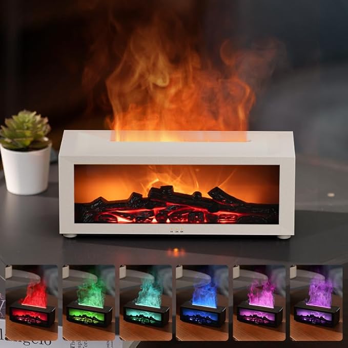 Essential Oil Diffuser, Fireplace Flame Oil Diffuser - Aromatherapy Aroma Humidifier, Upgrade 7 Colors Noiseless Remote Control - Perfect for Bedroom Home Office (150ml Fireplace Flame, Black)
