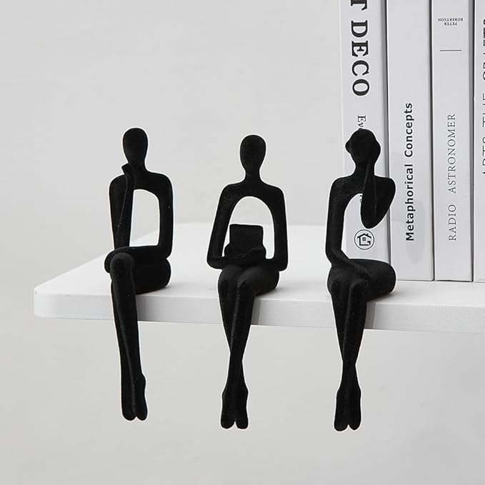 XINXUAN Statue Home Decor - Modern Bookshelf & Desk Decor - 3 Piece Set (Flocking - Black)