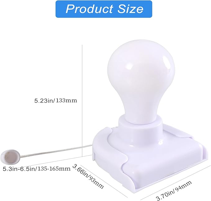 2 Pack Battery Operated Light Bulb, Stick-Up Battery Powered Wireless LED Closet Light Bulb, Self Adhesive Wall Mounted Light Fixture with Pull Chain for Cabinet Bedroom Living Room Kitchen
