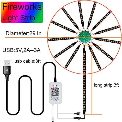 Firework LED Strip Lights Dream Color RGB Changing Music Sound Sync Bluetooth Firework Lights with Remote Control DC 5V USB LED Strip Lights for Home,Party,Storefront,Window,Holiday Decoration