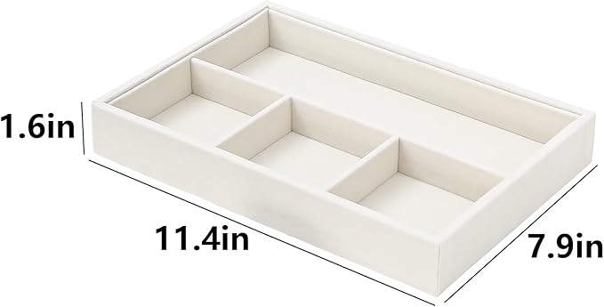 Beige 4Grid Bedside Organizer - Multi-use Holder for Desk, Nightstand, Drawer - Catchall Tray for Jewelry, Sunglasses, Phone, Watch, Perfume, Lipstick