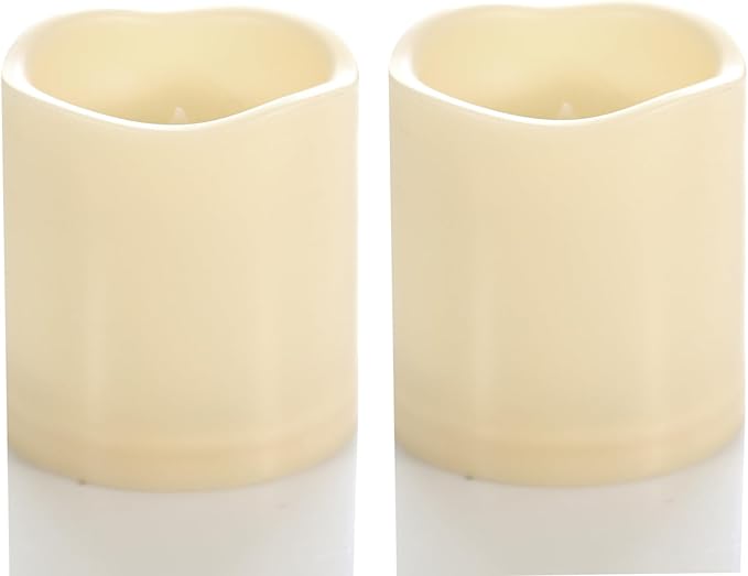 CANDLE CHOICE Waterproof Outdoor Battery Operated Flameless Candles with Timer Flickering Plastic Resin Electric LED Pillar Lights for Lantern Patio Garden Wedding Party Decorations 3x3 Inches 2 Pack