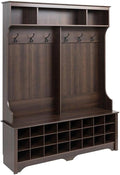 Prepac Brown Hall Tree, Shoe Cabinet, Storage Cabinet with 24 Shoe Cubbies and 6 Double Coat Hooks 15.5" D x 60" W x 77" H