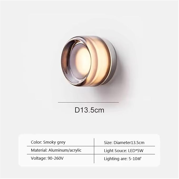 Modern LED Wall Lamp - Amber Jelly Decor Sconce for Living Room, Study, Dining Room & Corridor - Smokey Grey Fixture, Stylish Home Decor Lighting Solution