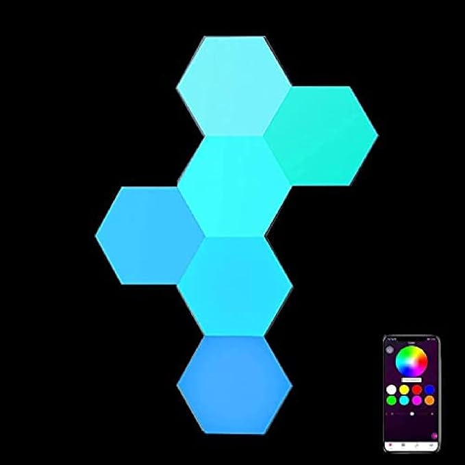 KRASS App Control RGB Hexagon Lights Wall Lamp LED DIY Smart Wall Light Panels Music Sync for Living Room Party Bar Cafe (Pack of 6),Collector88