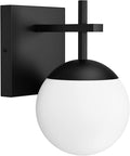 Ralbay Matte Black Wall Sconce, Mid Century Modern Black Wall Light Fixtures Milky Glass Indoor Wall Lamp for Home Decor Bathroom Kitchen Living Room Vanity Hallway, Black 1 Light (Exclude Bulb)