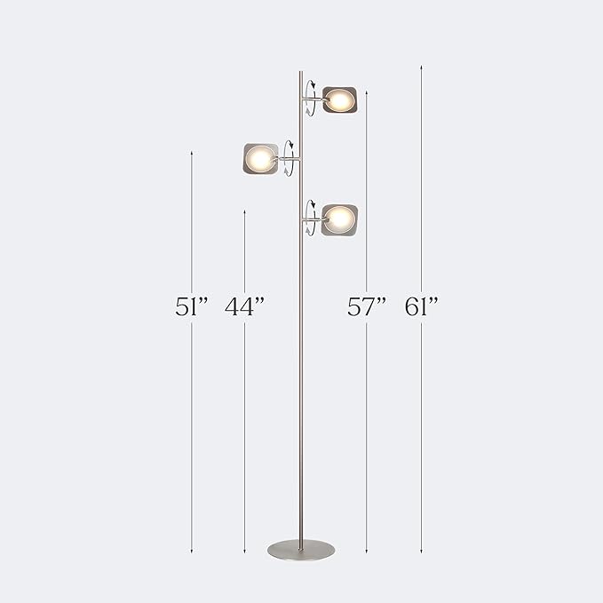 Brightech Tree Floor Lamp for Living Rooms & Offices, Dimmable Standing Lamp for Bedroom Reading, LED Spotlight Floor Lamp, Tall Lamp with Adjustable Panels for Minimal Space Use - Satin Nickel