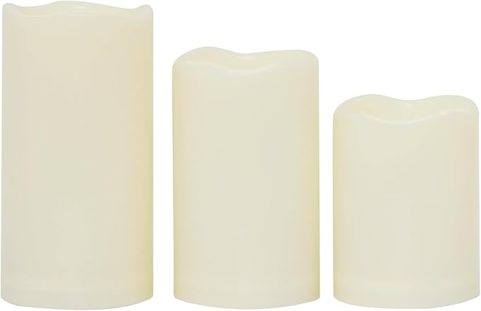 CANDLE CHOICE Waterproof Outdoor Battery Operated Flameless Candles Flickering Plastic Resin Electric LED Pillar Lights for Lantern Patio Garden Wedding Halloween Christmas Decorations 3x4”5”6” 3 Pack