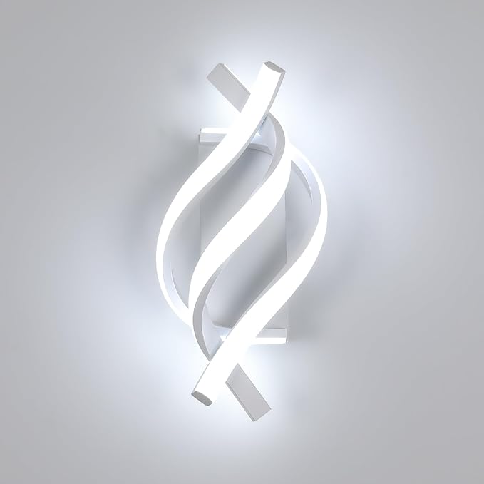 Modern LED Wall Sconce 21W Indoor Wall Sconces Light Cool White 6500K Spiral Design Wall Mounted LED Lamp for Bedroom Stairwells Living Room Hallway Office (White, 6500K)