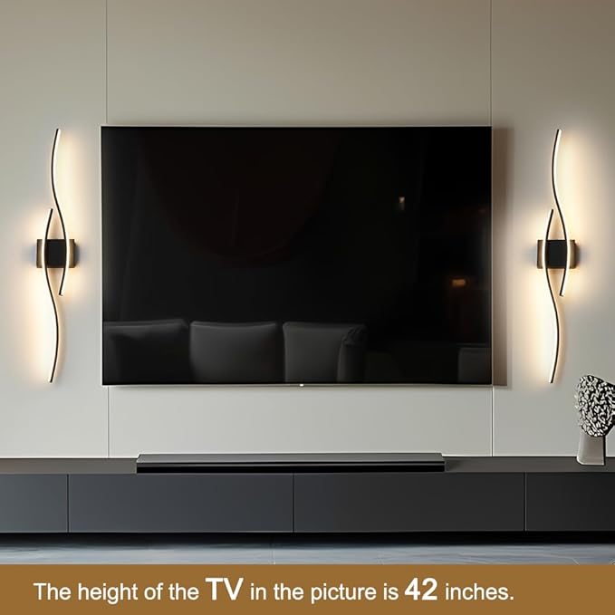 Hardwired Modern Wall Sconce set of Two with Remote Control, Dimmable LED Wall Sconces Lighting set of 2, Big Size Black Wall Light, LED Wall Lamp for Bedroom Living Room Bathroom 40.5" Length