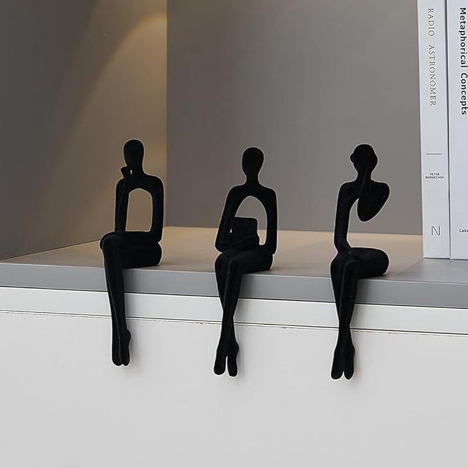XINXUAN Statue Home Decor - Modern Bookshelf & Desk Decor - 3 Piece Set (Flocking - Black)