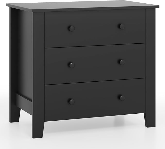 Giantex Small 3-Drawer Dresser for Bedroom - 28.5” x 18” x 26” Wide Chest of Drawers, Modern Large Nightstand, Storage Cabinet, Closet Storage Organizer for Living Room, Hallway (Black)