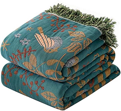 King Size Throw Blanket for End of Bed 100% Cotton Woven Bed Throws for All Season Lightweight and Soft Cozy Farmhouse Reversible Muslin Decorative Blanket for Travel Picnic, Teal/Cream, 91''x98''