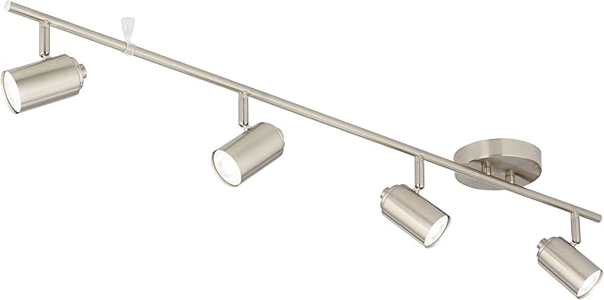 Pro Track Vester 4-Head LED Wall or Ceiling Track Light Fixture Kit Spot-Light GU10 Dimmable Directional Silver Brushed Nickel Finish Modern Kitchen Bathroom Living Room Dining Hallway 40" Wide