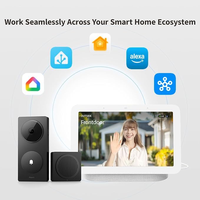 Aqara Smart Doorbell Camera G410 with Chime, 2K, HomeKit Secure Video, 2-Way Audio, Built-in Matter Hub, Wireless/Wired, Supports Apple Home, Alexa, Google, Home Assistant, 2.4G/5GHz Wi-Fi, Black
