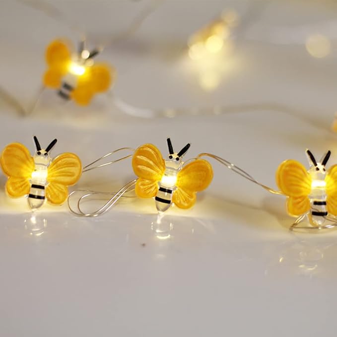 Honey Bee Fairy String Lights，Waterproof Bee Decorative Lights 10FT 30 LED Battery Operated Bee Lights Decor for Outdoor Indoor Party Wedding Garden
