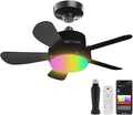 Ligency 16" Smart Socket Fan Light with Alexa - Screw-in Small Ceiling Fan with Remote, RGBW & 3000-6500K Dimmable, 6-Speed Reversible Quiet Motor, E26/E27 Base Fan for Bedroom, Garage, Black
