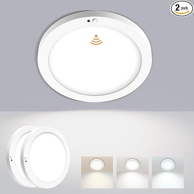Motion Sensor Ceiling Light, 5CCT Selectable 24W 1500LM, 12 Inch LED Flush Mount Light Fixture Hard Wired, Motion Activated Lights Indoor for Hallway, Stairs, Laundry, Non-Dimmable - 2PK