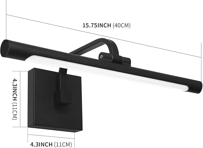 330° Rotatable LED Bathroom Vanity Light, 15.7 Inch Mirror Lighting Fixture Over Mirror，12W, 6000K, IP44 Waterproof, Black Bar Light Fixture for Bathroom.LED Bathroom Lighting