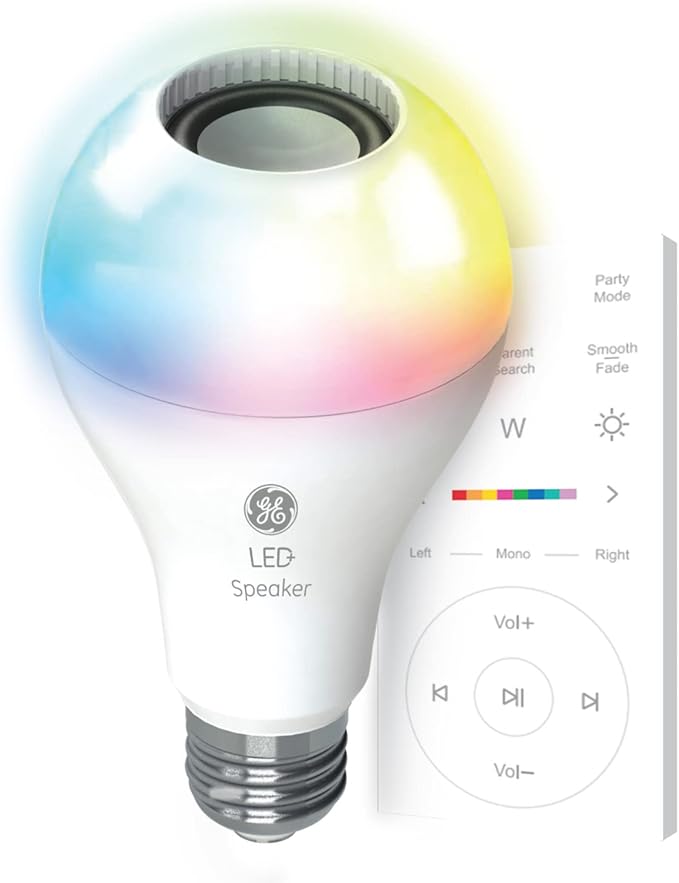 GE LED+ Color Changing Speaker LED Light Bulb with Remote, Daylight and Multicolor, A21 Standard Bulb (1 Pack)