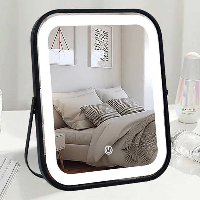 Lighted Vanity Mirror, Rechargeable Travel Makeup Mirror with Lights, 10''x8'' Desk Mirror with Lights,Make up Mirror with Lighting for Makeup Desk ＆ Dressing Room