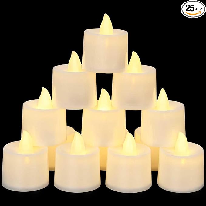 KOABY 25 Pack Flameless Votive Candles, Last 8H+, Warm White Light, No Timer No Flickering