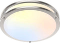 10 Inch LED Flush Mount Ceiling Light, Brushed Nickle Kitchen Lighting Fixture with 2700K/3000K/4000K/5000K/6500K 5 Color Adjusted, Dimmable Modern Round LED Light for Bedroom Living Room, 1-Pack