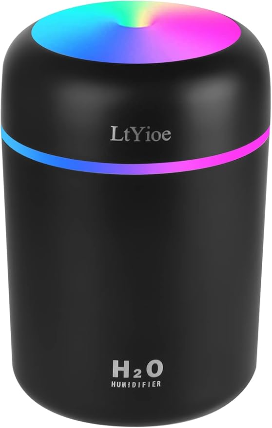Humidifier Portable Mini Humidifiers for Bedroom, Personal Desktop Cool Mist Air Humidifier with Colorful Night Light, 2 Mist Modes & Auto Shut-Off, Super Quiet for Car Office Home (Black)