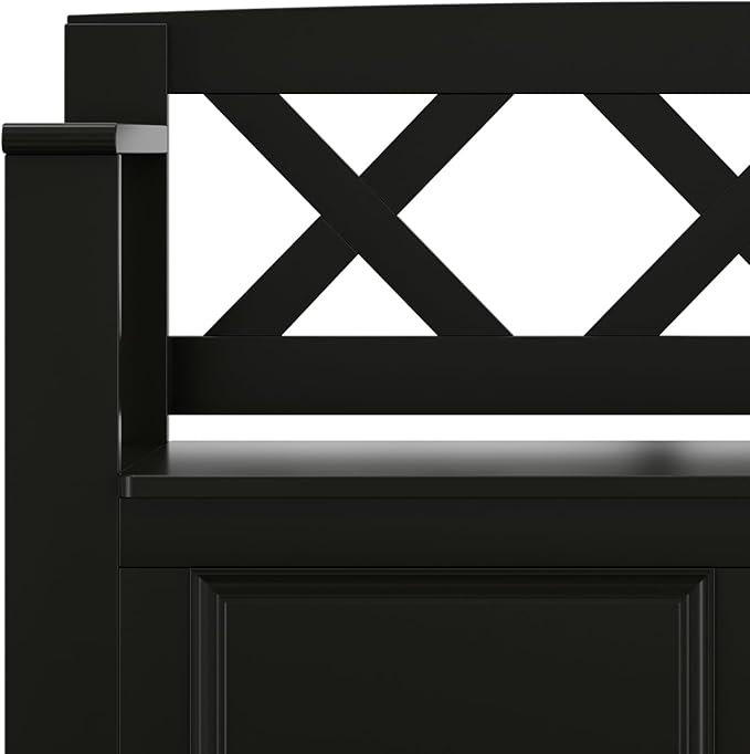 SIMPLIHOME Amherst Entryway Storage Bench - 36 inch Wide Solid Wood Hallway Bench in Black, Transitional Bench for Entry or Mudroom with Lift-Up Lid, Storage Compartments and X-Back Detail