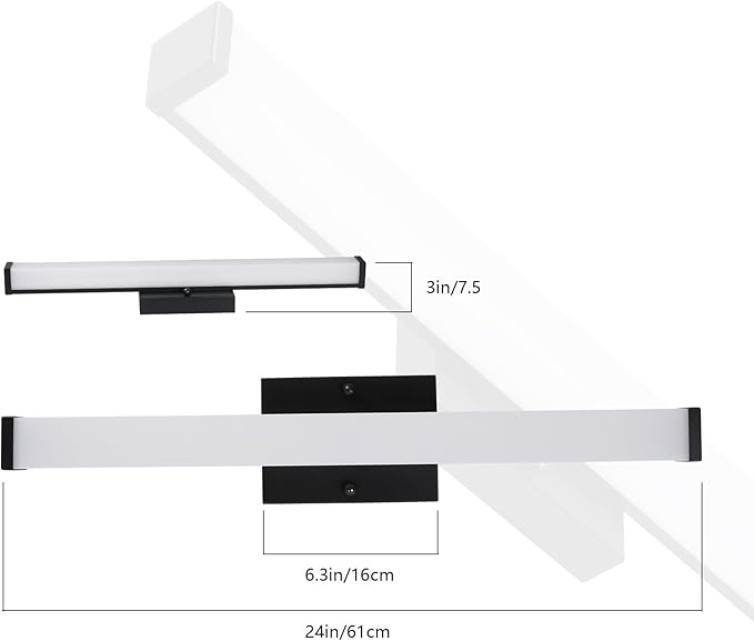 24 Inch LED Bathroom Vanity Light, 15W 3CCT Bathroom Light Fixtures Over Mirror, IP44 Waterproof Dimmable Black Bath Vanity Lights Bar, ETL Listed
