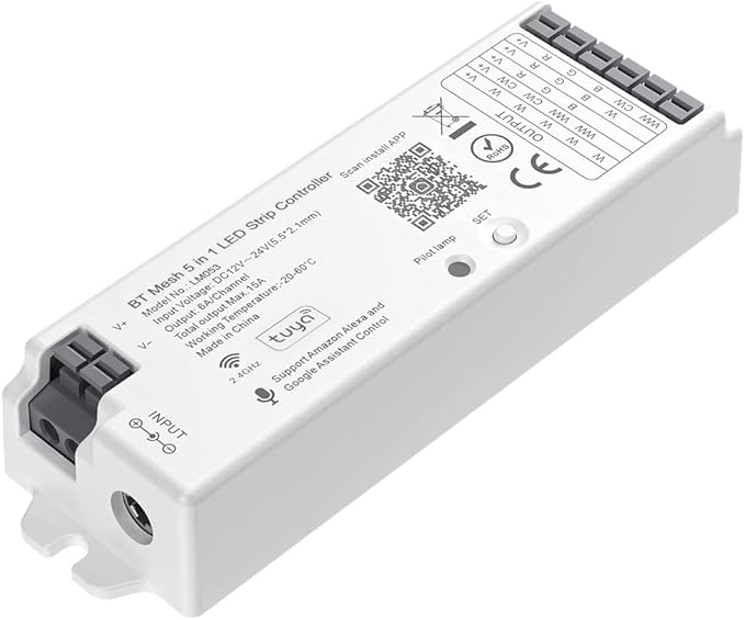 BTF-LIGHTING 5in1 LM053 Tuya Bluetooth Mesh Controller SmartLife TuyaSmart APP Control for Dimming CCT RGB RGBW RGBCCT LED Work with WR01RF WR02RF RC02RFB RC03RFB etc RF Remote DC12V DC24V Max 15A